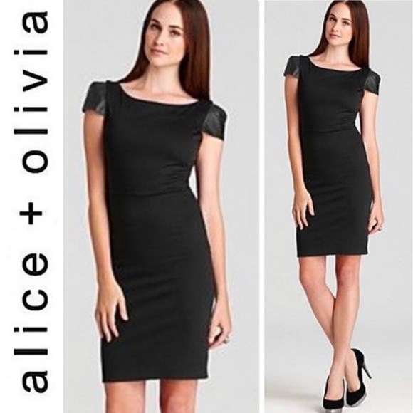 Alice + Olivia Gracie Leather Cap Sleeve Dress Size 0 Employed Career Cocktail - Picture 4 of 13